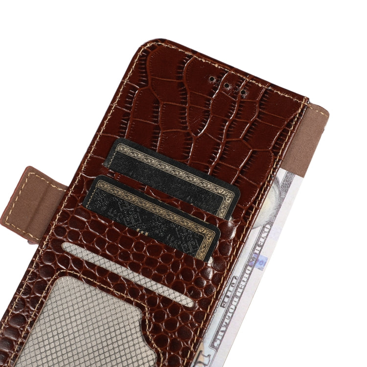 For Motorola Moto G72 Magnetic Crocodile Texture Genuine Leather RFID Phone Case(Brown) - Motorola Cases by buy2fix | Online Shopping UK | buy2fix