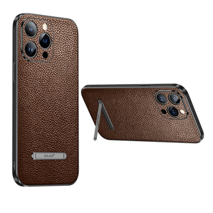 For iPhone 14 SULADA Invisible Bracket Leather Back Cover Phone Case(Brown) - iPhone 14 Cases by SULADA | Online Shopping UK | buy2fix