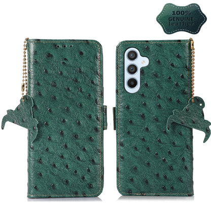 For Samsung Galaxy A54 5G Ostrich Pattern Genuine Leather RFID Phone Case(Green) - Galaxy Phone Cases by buy2fix | Online Shopping UK | buy2fix