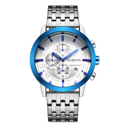 OCHSTIN 7248 Fashion Steel Strap Multifunctional Quartz Men Watch(Silver Blue) - Metal Strap Watches by OCHSTIN | Online Shopping UK | buy2fix