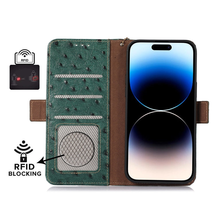 For Samsung Galaxy A34 5G Ostrich Pattern Genuine Leather RFID Phone Case(Green) - Galaxy Phone Cases by buy2fix | Online Shopping UK | buy2fix