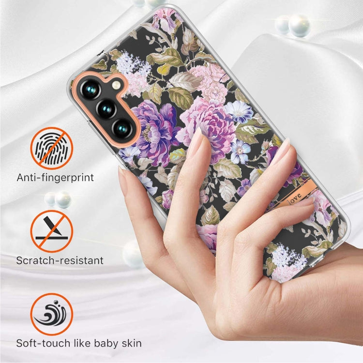 For Samsung Galaxy A14 5G Flowers and Plants Series IMD TPU Phone Case(Purple Peony) - Galaxy Phone Cases by buy2fix | Online Shopping UK | buy2fix