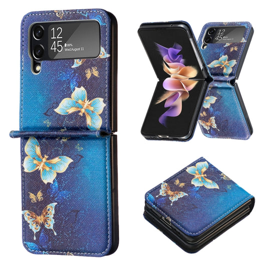 For Samsung Galaxy Z Flip4 Colored Drawing Invisible Magnetic Leather Phone Case(Gold Butterfly) - Galaxy Z Flip4 5G Cases by buy2fix | Online Shopping UK | buy2fix