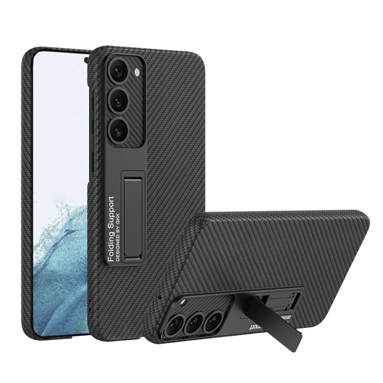 For Samsung Galaxy S23 5G GKK Plain Leather Shockproof Phone Case with Holder(Carbon Fiber) - Galaxy S23 5G Cases by GKK | Online Shopping UK | buy2fix