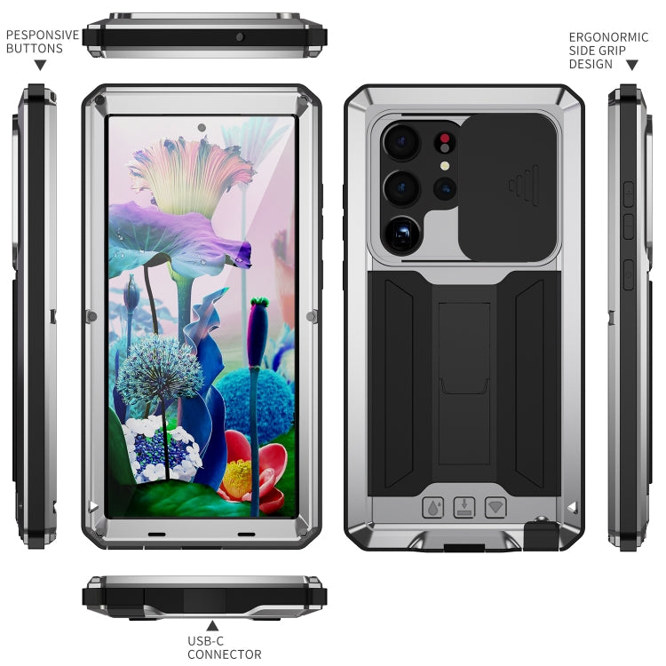 For Samsung Galaxy S23 Ultra 5G R-JUST Sliding Camera Design Life Waterproof Dustproof Shockproof Phone Case(Silver) - Galaxy S23 Ultra 5G Cases by R-JUST | Online Shopping UK | buy2fix