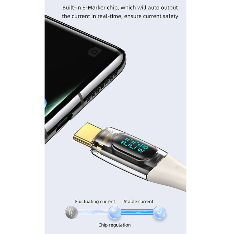 USAMS Type-C to Type-C PD100W Aluminum Alloy Transparent Digital Display Fast Charge Data Cable, Cable Length:1.2m(Black) - USB-C & Type-C Cable by USAMS | Online Shopping UK | buy2fix