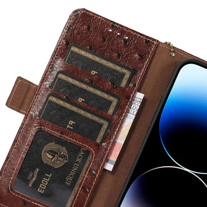 For Samsung Galaxy A04 4G Ostrich Pattern Genuine Leather RFID Phone Case(Coffee) - Galaxy Phone Cases by buy2fix | Online Shopping UK | buy2fix