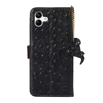 For Samsung Galaxy A04 4G Ostrich Pattern Genuine Leather RFID Phone Case(Black) - Galaxy Phone Cases by buy2fix | Online Shopping UK | buy2fix