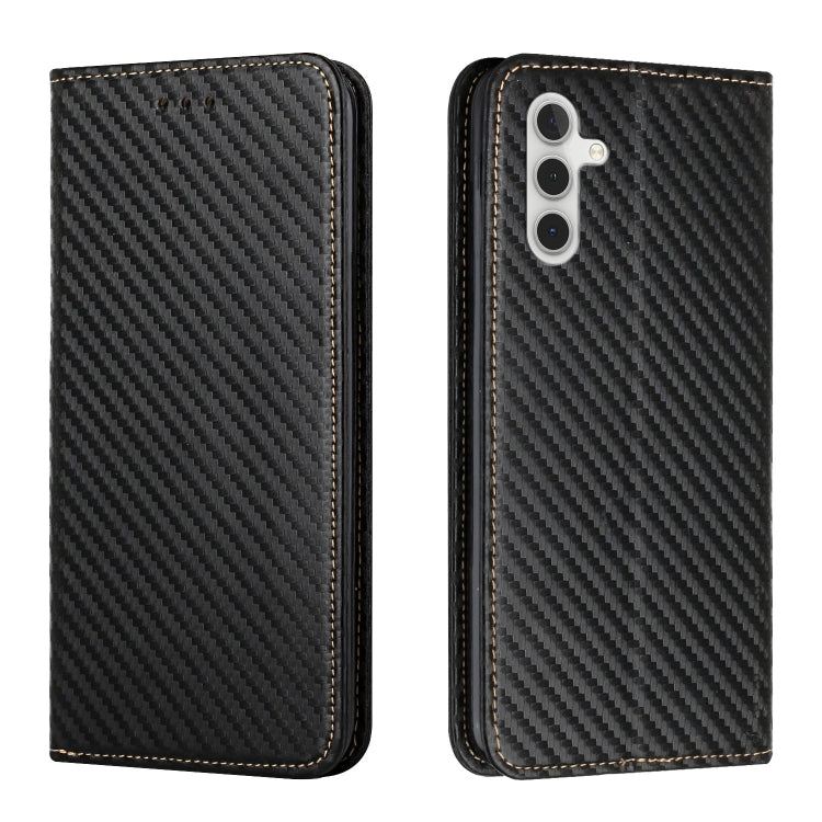 For Samsung Galaxy A34 Carbon Fiber Texture Flip Holder Leather Phone Case(Black) - Galaxy Phone Cases by buy2fix | Online Shopping UK | buy2fix