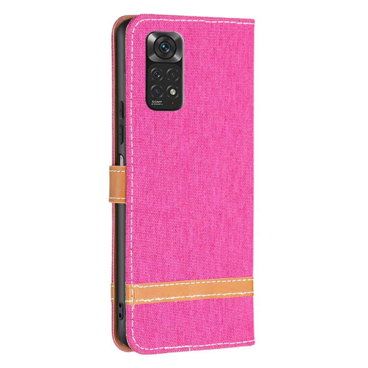 For Xiaomi Redmi Note 12S 4G / Note 11 Color Block Denim Texture Leather Phone Case(Rose Red) - Xiaomi Cases by buy2fix | Online Shopping UK | buy2fix