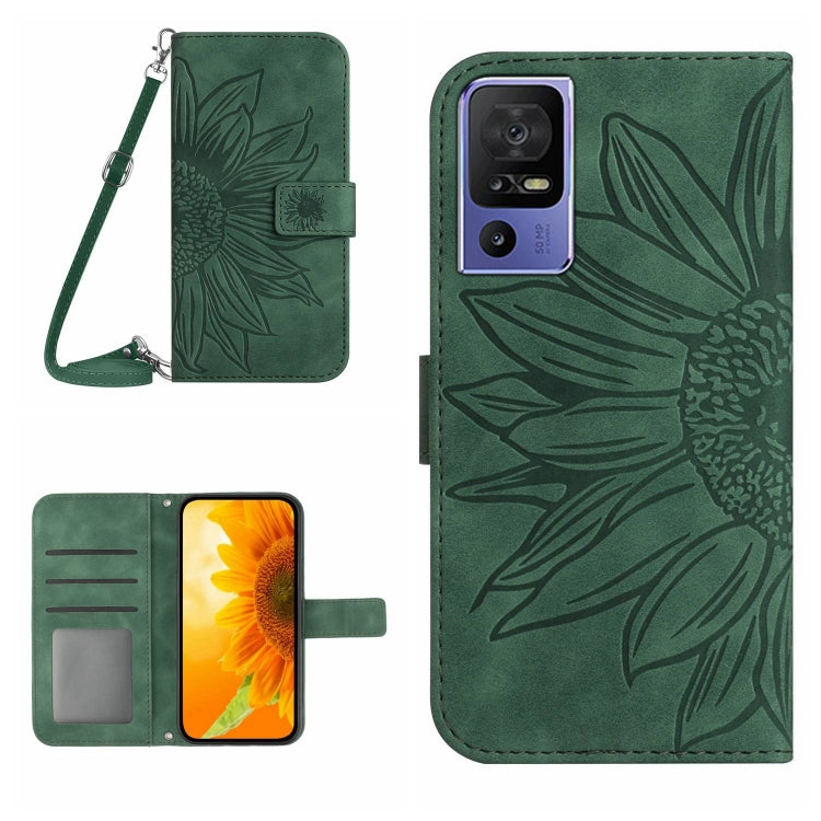 For TCL 40 SE HT04 Skin Feel Sun Flower Embossed Flip Leather Phone Case with Lanyard(Green) - More Brand by buy2fix | Online Shopping UK | buy2fix