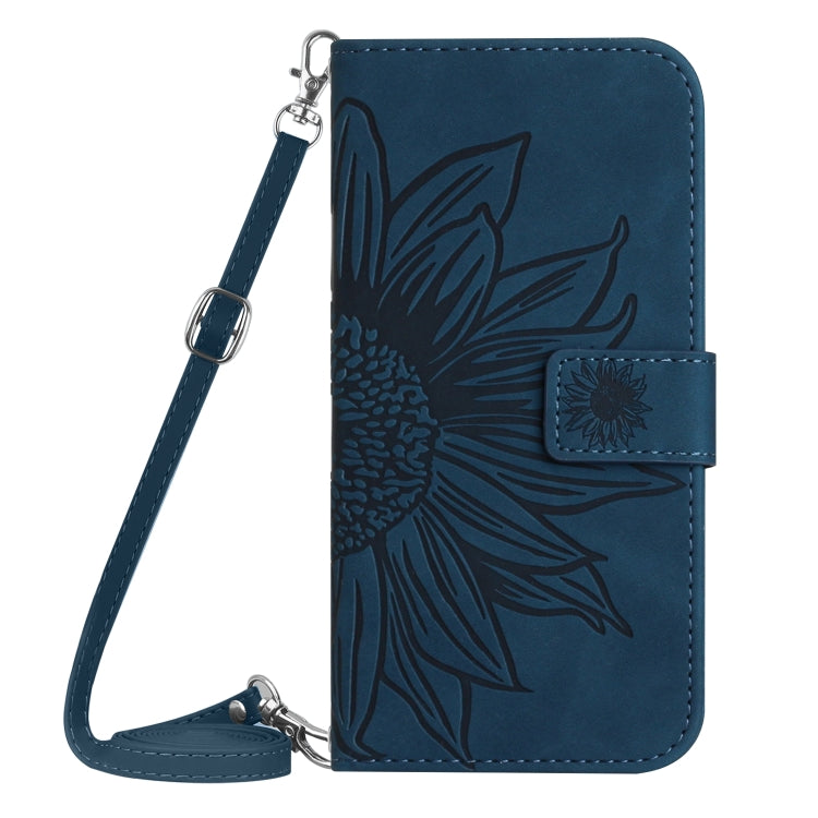 For TCL 40 SE HT04 Skin Feel Sun Flower Embossed Flip Leather Phone Case with Lanyard(Inky Blue) - More Brand by buy2fix | Online Shopping UK | buy2fix