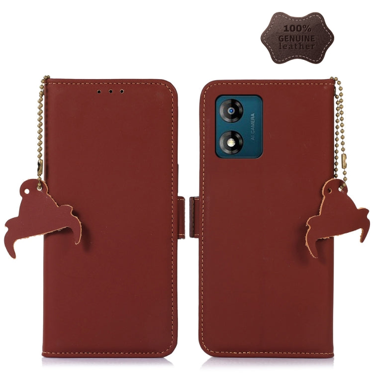 For Motorola Moto G53 5G Genuine Leather Magnetic RFID Leather Phone Case(Coffee) - Motorola Cases by buy2fix | Online Shopping UK | buy2fix