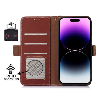 For Motorola Moto G53 5G Genuine Leather Magnetic RFID Leather Phone Case(Coffee) - Motorola Cases by buy2fix | Online Shopping UK | buy2fix