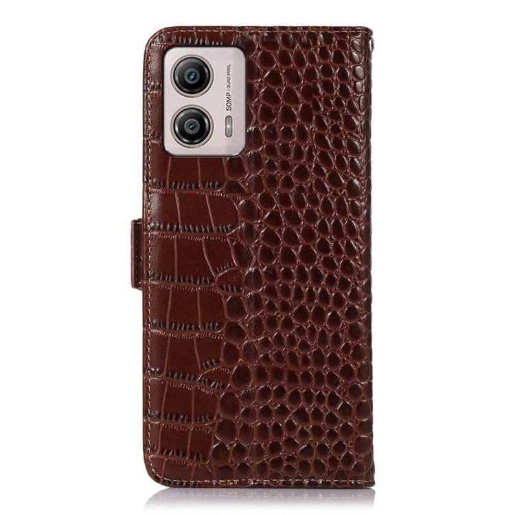 For Motorola Moto G53 5G Crocodile Top Layer Cowhide RFID Leather Phone Case(Brown) - Motorola Cases by buy2fix | Online Shopping UK | buy2fix