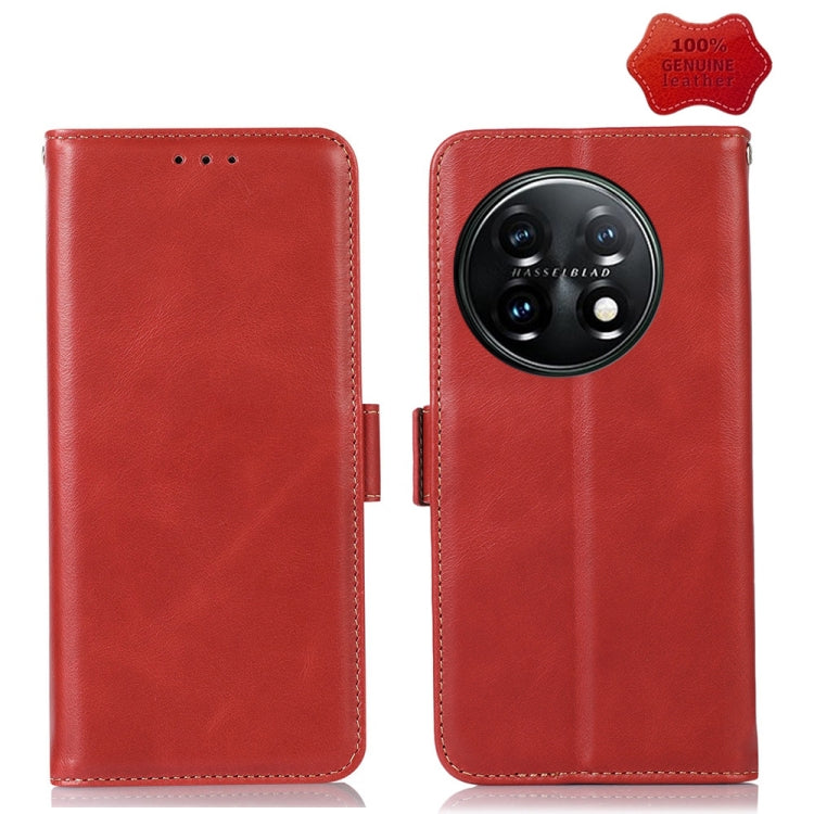 For OnePlus 11 5G Crazy Horse Top Layer Cowhide RFID Leather Phone Case(Red) - OnePlus Cases by buy2fix | Online Shopping UK | buy2fix