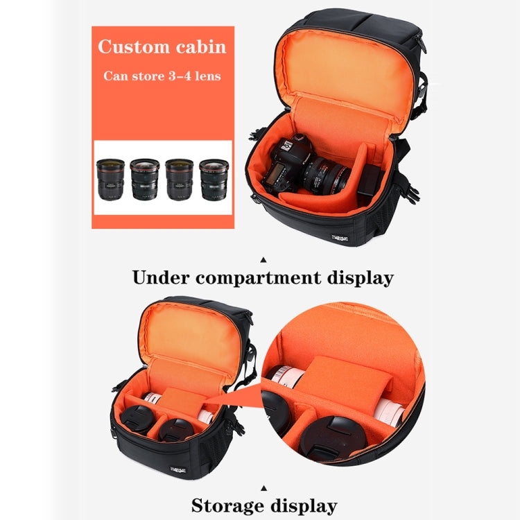 Large Capacity Waterproof Backpack Travel Shoulders Camera Bags(Black Grid Inner Orange) - Backpack by buy2fix | Online Shopping UK | buy2fix