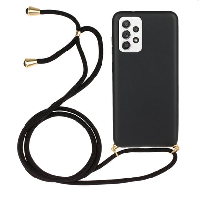For Samsung Galaxy A23 Wheat Straw Material + TPU Phone Case with Lanyard(Black) - Galaxy Phone Cases by buy2fix | Online Shopping UK | buy2fix