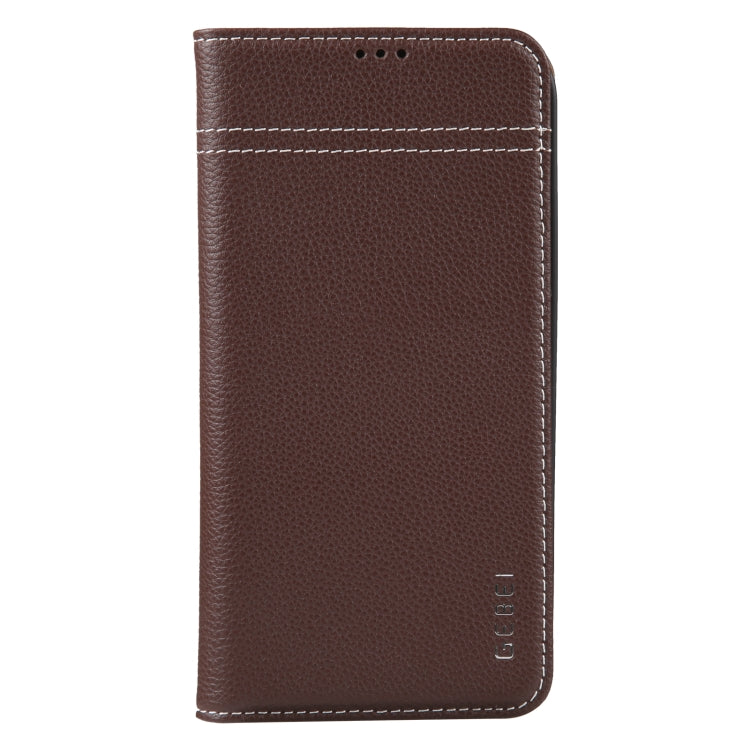 For iPhone 14 Plus GEBEI Top-grain Horizontal Flip Leather Phone Case(Brown) - iPhone 14 Plus Cases by GEBEI | Online Shopping UK | buy2fix