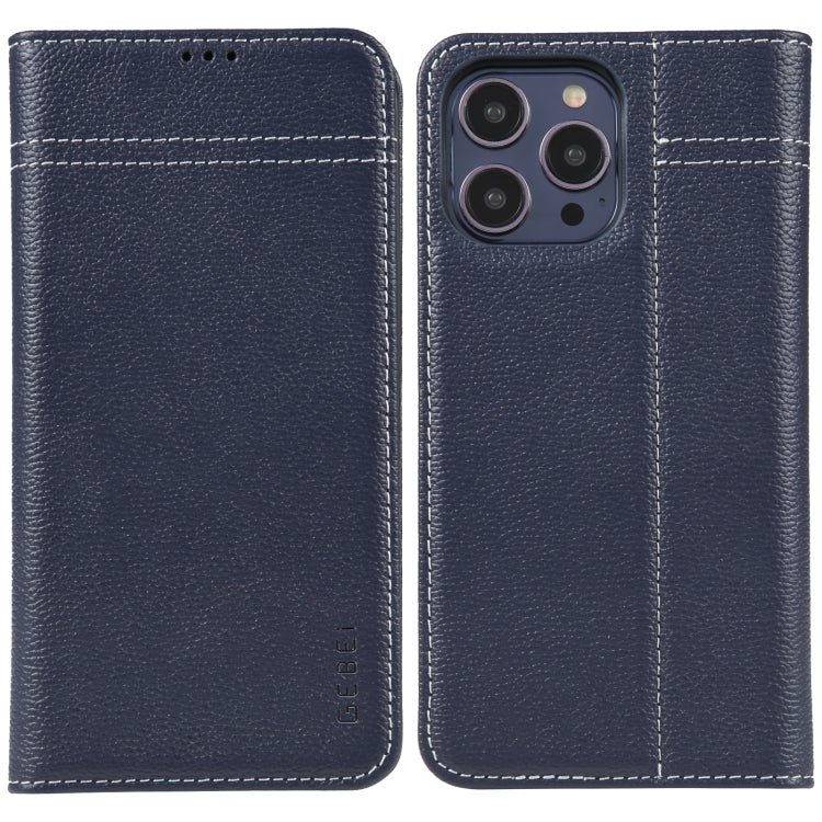 For iPhone 13 Pro Max GEBEI Top-grain Horizontal Flip Leather Phone Case(Blue) - iPhone 13 Pro Max Cases by GEBEI | Online Shopping UK | buy2fix