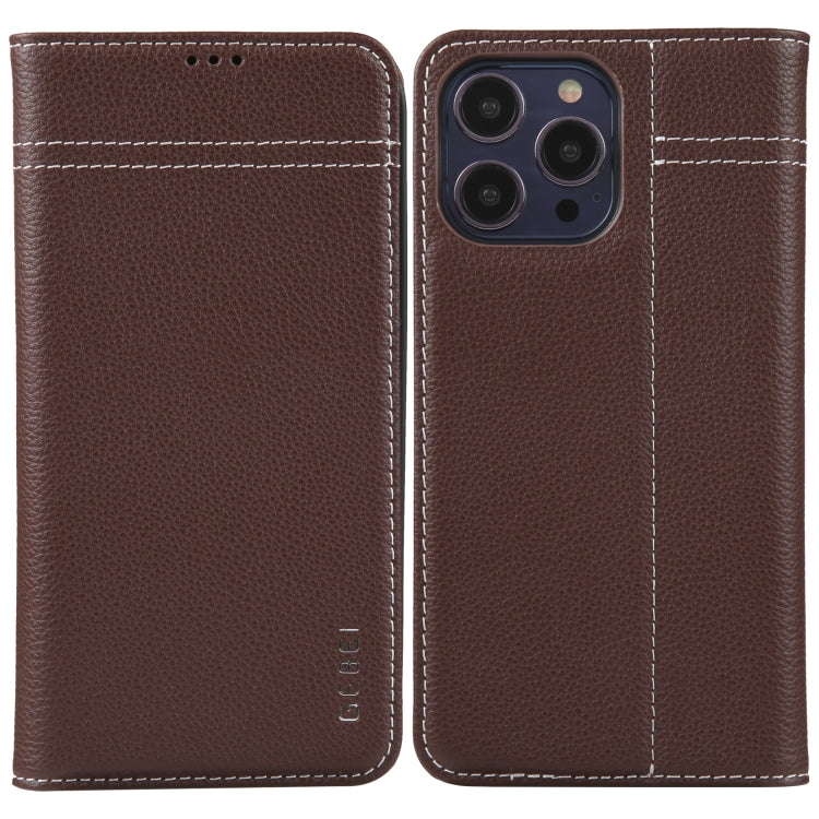 For iPhone 13 Pro Max GEBEI Top-grain Horizontal Flip Leather Phone Case(Brown) - iPhone 13 Pro Max Cases by GEBEI | Online Shopping UK | buy2fix
