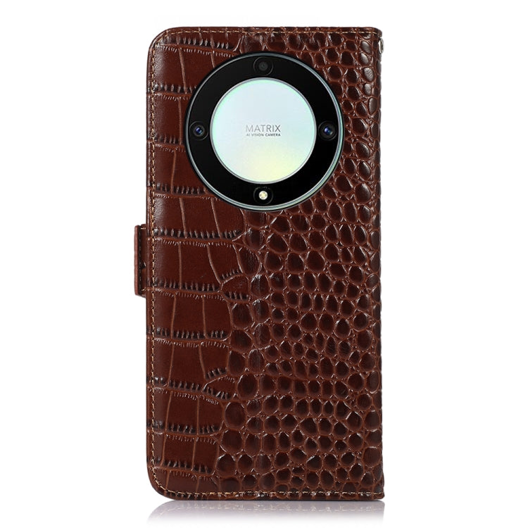 For Honor X9a/X40 5G Crocodile Top Layer Cowhide Leather Phone Case(Brown) - Honor Cases by buy2fix | Online Shopping UK | buy2fix