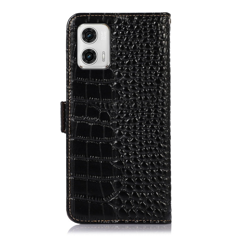 For Motorola Moto G73 5G Crocodile Top Layer Cowhide Leather Phone Case(Black) - Motorola Cases by buy2fix | Online Shopping UK | buy2fix