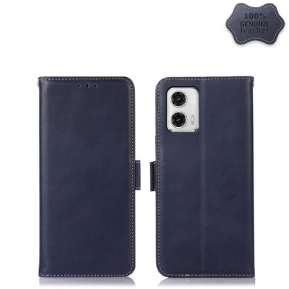 For Motorola Moto G73 5G Crazy Horse Top Layer Cowhide Leather Phone Case(Blue) - Motorola Cases by buy2fix | Online Shopping UK | buy2fix