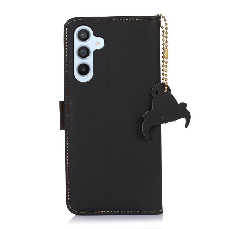 For Samsung Galaxy A24 4G Genuine Leather Magnetic RFID Leather Phone Case(Black) - Galaxy Phone Cases by buy2fix | Online Shopping UK | buy2fix