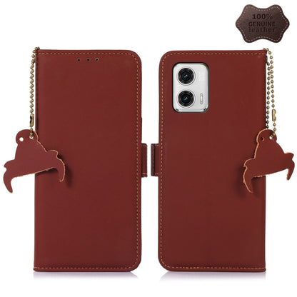 For Motorola Moto G73 5G Genuine Leather Magnetic RFID Leather Phone Case(Coffee) - Motorola Cases by buy2fix | Online Shopping UK | buy2fix