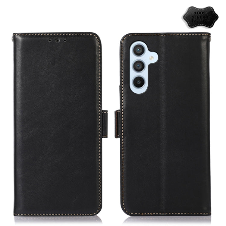 For Samsung Galaxy A24 4G Magnetic Crazy Horse Texture Genuine Leather RFID Phone Case(Black) - Galaxy Phone Cases by buy2fix | Online Shopping UK | buy2fix