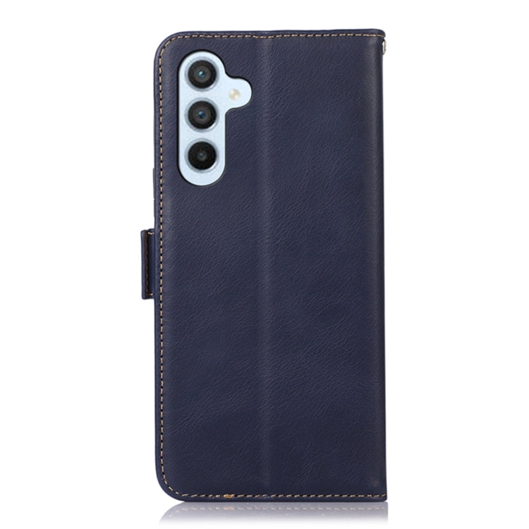 For Samsung Galaxy A24 4G Magnetic Crazy Horse Texture Genuine Leather RFID Phone Case(Blue) - Galaxy Phone Cases by buy2fix | Online Shopping UK | buy2fix