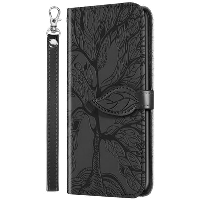 For Xiaomi Poco X5 Pro Life Tree Embossing Pattern Leather Phone Case(Black) - Xiaomi Cases by buy2fix | Online Shopping UK | buy2fix
