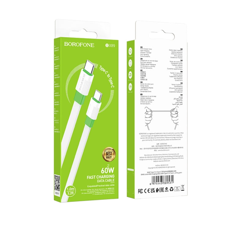 Borofone BX89 Type-C to Type-C Union 60W Charging Data Cable, Length:1m(White Green) - USB-C & Type-C Cable by Borofone | Online Shopping UK | buy2fix