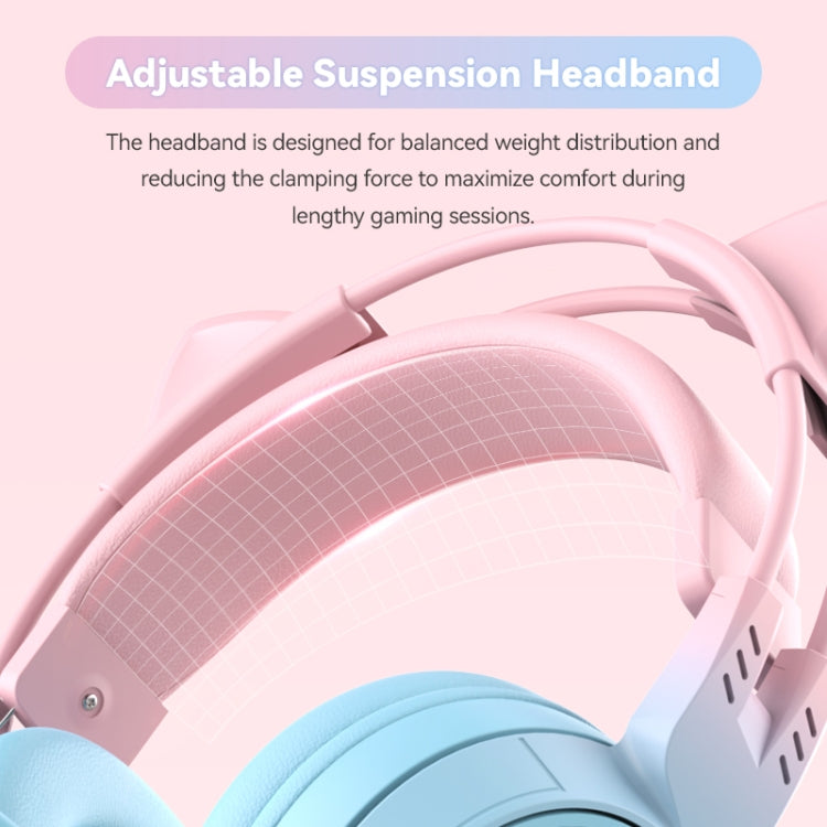 T25 RGB Stereo Cat Ear Bluetooth Wireless Headphones with Detachable Microphone(Pink+Blue) - Apple Accessories by buy2fix | Online Shopping UK | buy2fix