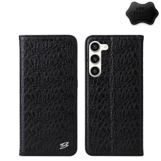 For Samsung Galaxy S23 5G Fierre Shann Crocodile Texture Magnetic Genuine Leather Phone Case(Black) - Galaxy S23 5G Cases by FIERRE SHANN | Online Shopping UK | buy2fix