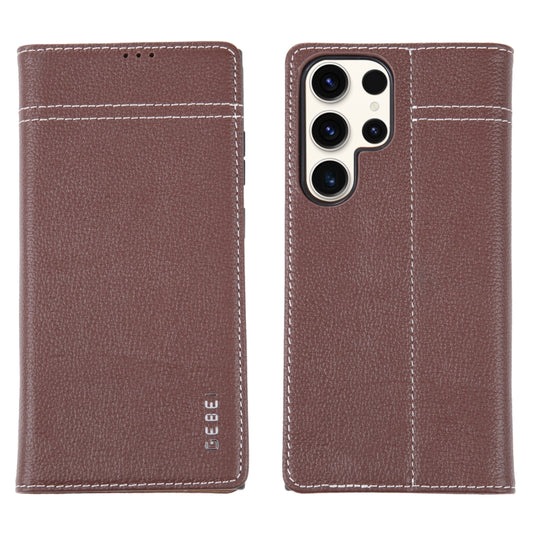 For Samsung Galaxy S23 Ultra 5G GEBEI Top-grain Horizontal Flip Leather Phone Case(Brown) -  by GEBEI | Online Shopping UK | buy2fix
