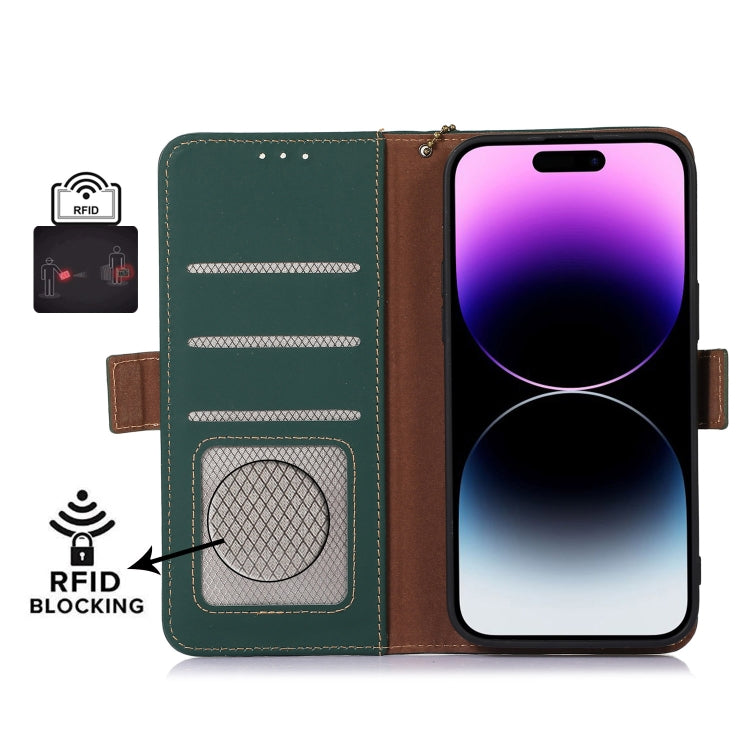 For Samsung Galaxy M14 5G Genuine Leather Magnetic RFID Leather Phone Case(Green) - Galaxy Phone Cases by buy2fix | Online Shopping UK | buy2fix