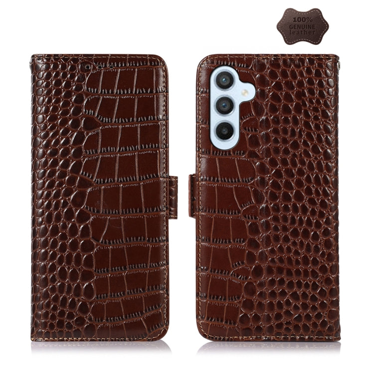 For Samsung Galaxy M14 5G Crocodile Top Layer Cowhide Leather Phone Case(Brown) - Galaxy Phone Cases by buy2fix | Online Shopping UK | buy2fix