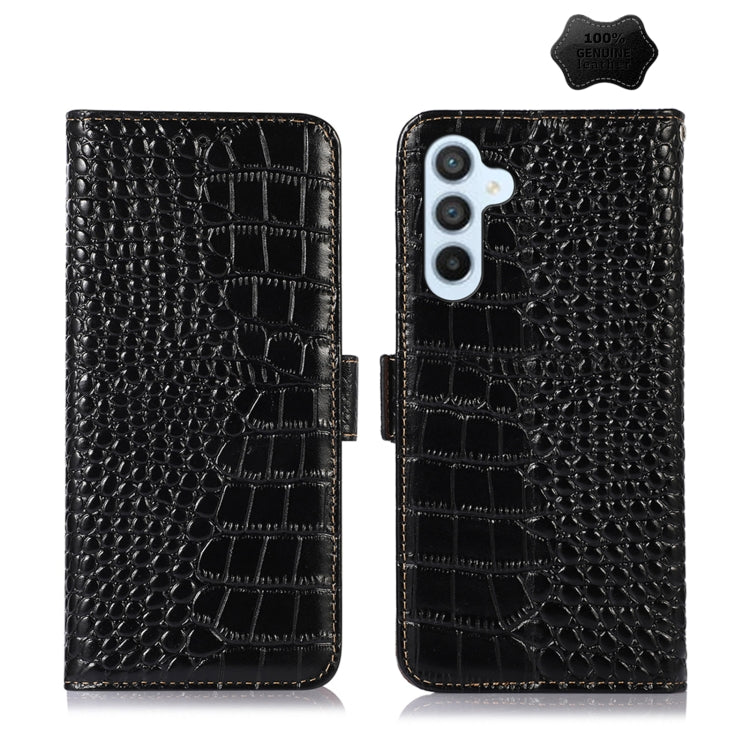 For Samsung Galaxy M14 5G Crocodile Top Layer Cowhide Leather Phone Case(Black) - Galaxy Phone Cases by buy2fix | Online Shopping UK | buy2fix