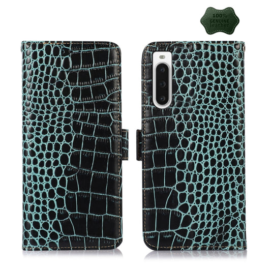 For Sony Xperia 10 V Crocodile Top Layer Cowhide Leather Phone Case(Green) - Sony Cases by buy2fix | Online Shopping UK | buy2fix