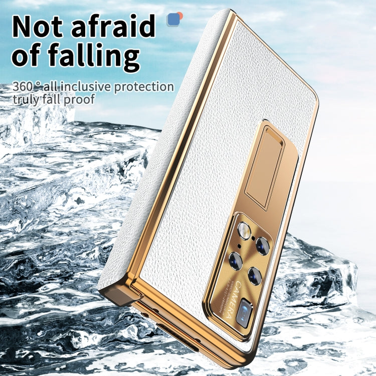 For Huawei Mate X2 Litchi Pattern Magnetic Shell Film Integrated Shockproof Phone Case(Silver Gold) - Huawei Cases by buy2fix | Online Shopping UK | buy2fix