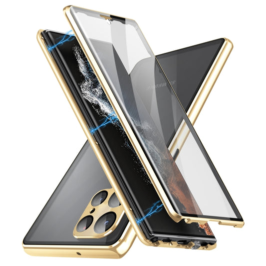 For Samsung Galaxy S23 Ultra 5G HD Full Cover Magnetic Metal Tempered Glass Phone Case(Gold) - Galaxy S23 Ultra 5G Cases by buy2fix | Online Shopping UK | buy2fix