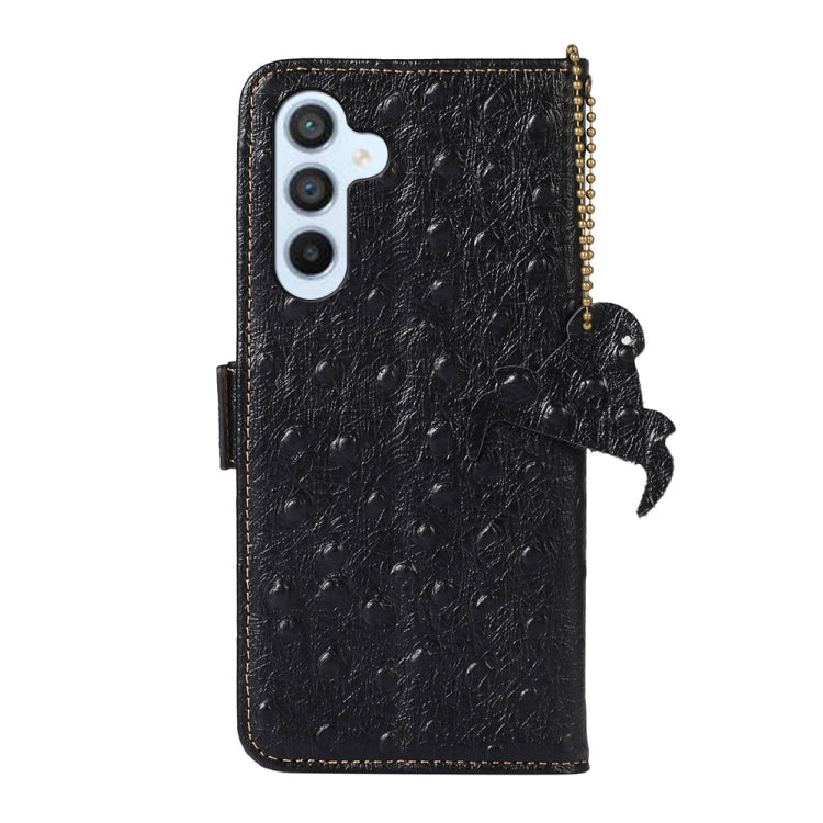 For Samsung Galaxy A14 5G / A14 4G Ostrich Pattern Genuine Leather RFID Phone Case(Black) - Galaxy Phone Cases by buy2fix | Online Shopping UK | buy2fix