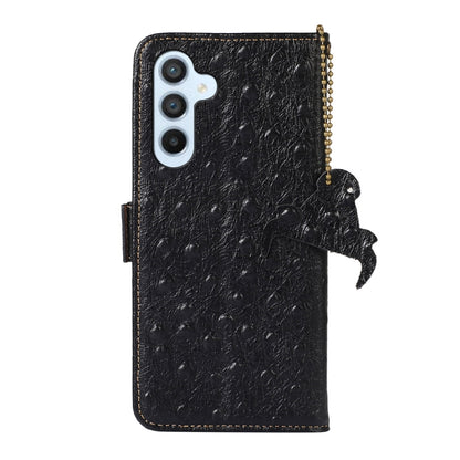 For Samsung Galaxy A24 4G / A25 5G Ostrich Pattern Genuine Leather RFID Phone Case(Black) - Galaxy Phone Cases by buy2fix | Online Shopping UK | buy2fix