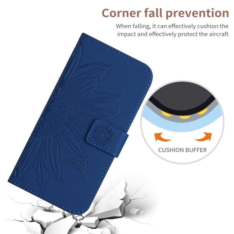 For Google Pixel 7A Skin Feel Sun Flower Pattern Flip Leather Phone Case with Lanyard(Dark Blue) - Google Cases by buy2fix | Online Shopping UK | buy2fix