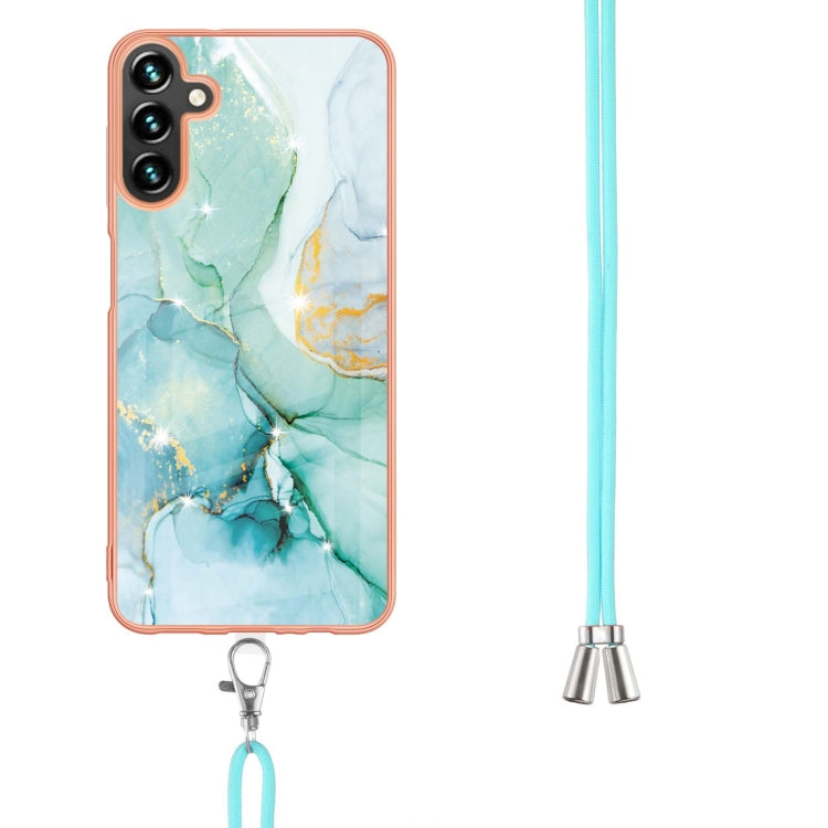 For Samsung Galaxy A34 5G Electroplating Marble IMD TPU Phone Case with Lanyard(Green 003) - Galaxy Phone Cases by buy2fix | Online Shopping UK | buy2fix