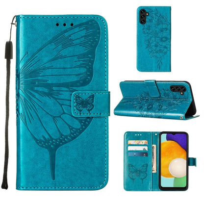 For Samsung Galaxy A34 5G Embossed Butterfly Leather Phone Case(Blue) - Galaxy Phone Cases by buy2fix | Online Shopping UK | buy2fix