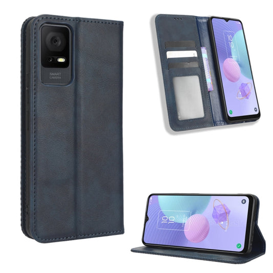 For TCL 408 Magnetic Buckle Retro Texture Leather Phone Case(Blue) - More Brand by buy2fix | Online Shopping UK | buy2fix