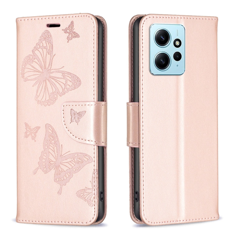 For Xiaomi Redmi Note 12 4G Global Two Butterflies Embossing Leather Phone Case(Rose Gold) - Note 12 Cases by buy2fix | Online Shopping UK | buy2fix